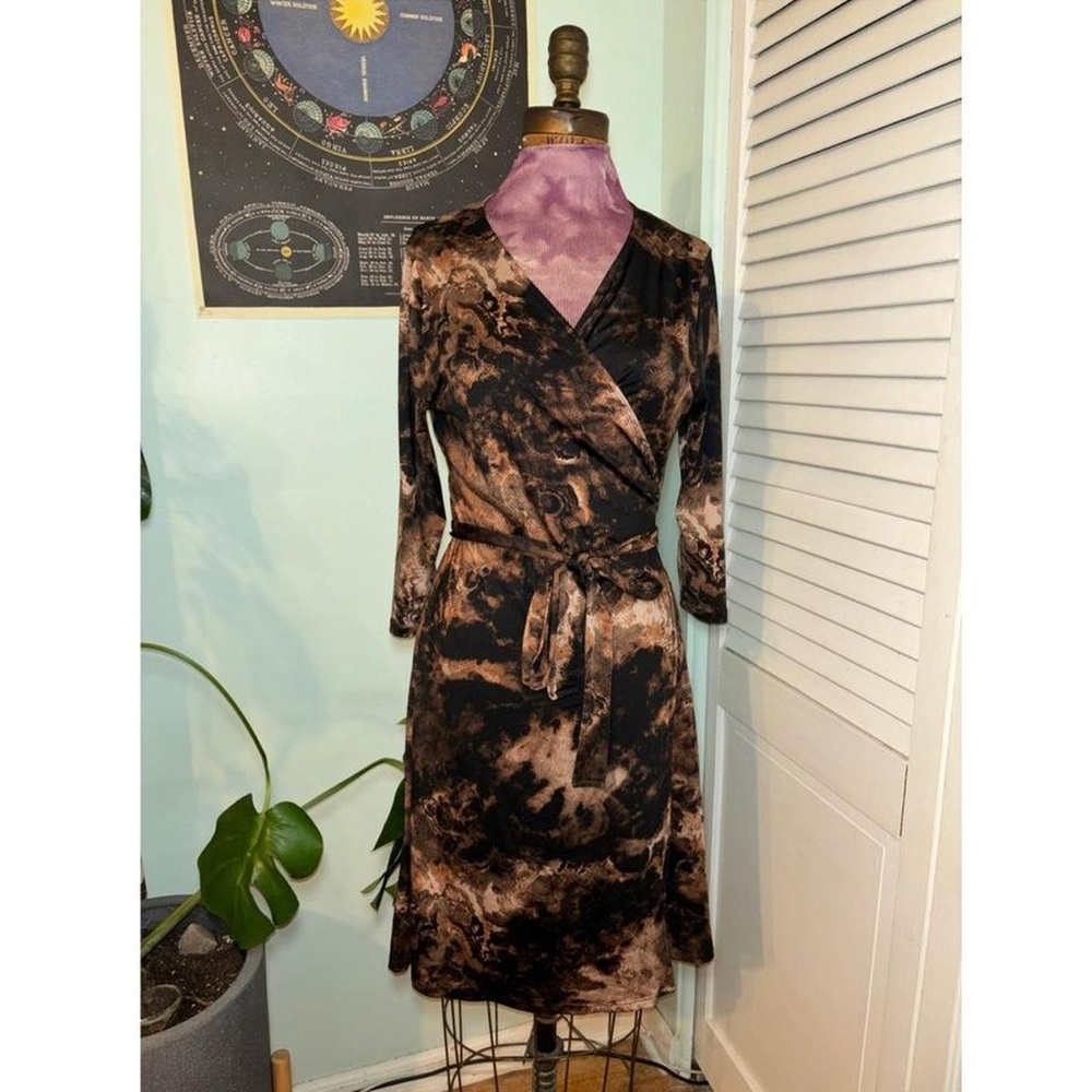 Elegant Black and Brown Wrap Dress